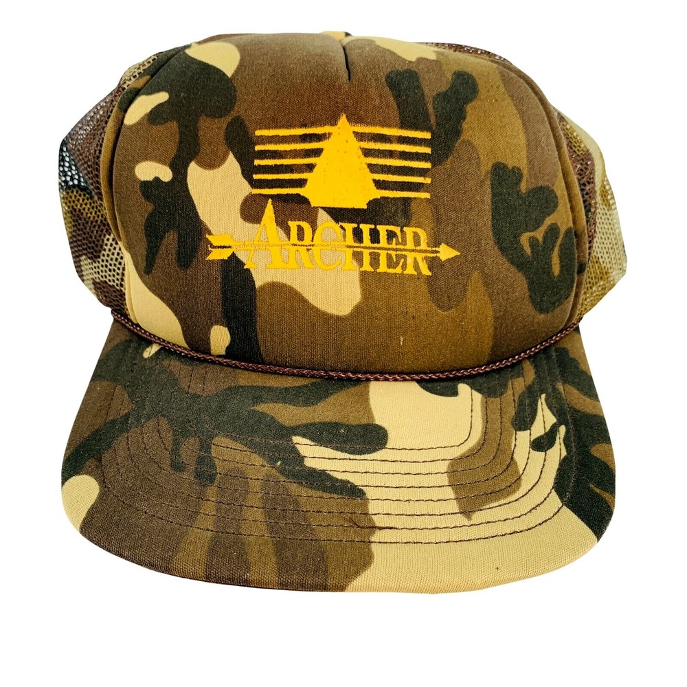 Vintage Archer Trucker Hat Adult Camouflage Snapback Mesh Back Retro Outdoors